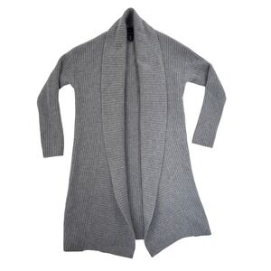 HALOGEN 100% Cashmere Ribbed Long Open Front Cardigan Sweater Gray S/M